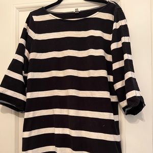 JCrew Black and Cream Striped Cotton Dress - XL